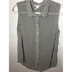 H&M‎ Sleeveless Blouse Top Black White Geometric Print Career Casual